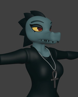 anthro black_clothing clothed clothing female female_anthro grey_background jewelry necklace pose red_eyes sharp_teeth simple_background solo t-pose teeth yellow_sclera violetv0ids night_in_the_woods bea_santello crocodile crocodilian reptile scalie 3d_(artwork) digital_media_(artwork) portrait unfinished