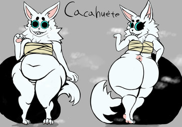 anthro areola belly big_butt black_tail blue_eyes bottomless butt clothed clothing creepy_smile curvy_figure fangs female female_anthro fingers fluffy fluffy_hair fur gesture hair hammerspace hidden_buxom huge_butt huge_thighs ineffective_clothing kemono looking_at_viewer partially_clothed pseudo_hair shortstack slightly_chubby smile solo standing tail teasing teeth thick_thighs voluptuous white_body wide_hips li89795348 amaverse cacahuete canid canine canis demon hybrid mammal wolf hi_res model_sheet