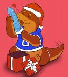 anthro bottomless christmas_clothing christmas_headwear christmas_present clothed clothing dildo gift hat headgear headwear holidays male santa_hat sex_toy solo zipper_(artist) bad_dragon christmas kelvin_(bad_dragon) zipper_(character) amphibian newt salamander