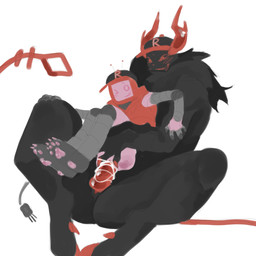 2_horns 5_fingers animal_genitalia animal_penis anthro anthro_penetrating black_body black_fur bodily_fluids bottomless cable_tail canine_genitalia canine_penis clothed clothing cum cum_in_vagina cum_inside duo ejaculation electronics female fingers for_a_head from_behind_position fur genital_fluids genitals hooves horn humanoid_hands knot long_tail looking_pleasured machine male male/female penetration penile penile_penetration penis penis_in_vagina pink_body red_horn robophilia screen screen_face sex simple_background sitting size_difference smaller_penetrated tail television topwear unguligrade vaginal vaginal_penetration white_background sexmaster99 forsaken_(roblox) guest_666_(forsaken) veeronica demon humanoid mammal object_head robot robot_humanoid screen_head tv_head unknown_species 1:1 hi_res nonbinary_(lore)