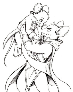 anthro barefoot bat_nose big_ears carrying_another carrying_partner clothed clothing duo eye_contact feet female fully_clothed fur larger_male looking_at_another male notched_ear open_mouth sitting size_difference smaller_female mythrava mina_the_hollower yacht_club_games mina_(mina_the_hollower) thorne_(mina_the_hollower) bat mammal mouse murid murine rodent absurd_res hi_res traditional_media_(artwork)