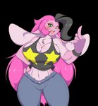 anthro big_ears bottomwear breasts cleavage clothed clothing denim denim_bottomwear denim_clothing female gesture hand_gesture hand_on_hip jeans middle_finger open_mouth pants rebel shirt solo tank_top topwear mastergodai rascals reiko_usagi lagomorph leporid mammal rabbit alpha_channel