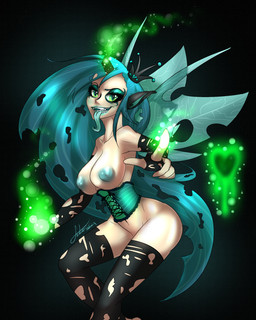 anthro areola armwear breasts butt clothing corset crown elbow_gloves fangs female gloves green_eyes hair handwear headgear heart_symbol horn insect_wings legwear lingerie long_hair magic navel nipples queen royalty side_boob simple_background solo spell stockings teeth tongue tongue_out topwear torn_clothing wings mrfatcakes friendship_is_magic hasbro my_little_pony queen_chrysalis_(mlp) arthropod changeling_(mlp) 2014 hi_res