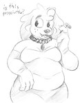 anthro clothing collar female food slightly_chubby solo tight_clothing lazy_ruby ruby_mello_(dynamitegrizzly) bird_dog canid canine canis domestic_dog hunting_dog irish_setter mammal setter monochrome sketch trans_(lore) trans_woman_(lore)