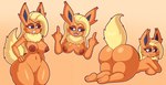 4_fingers anthro anthrofied areola big_breasts big_butt blonde_hair blue_sclera breasts brown_areola brown_nipples butt fangs female fingers fluffy fluffy_tail fur genitals gesture hair hand_gesture huge_butt huge_thighs lying lying_on_ground middle_finger neck_tuft nipples nude on_ground open_mouth orange_body orange_fur pokemorph pussy solo tail teeth thick_thighs tuft white_eyes wide_hips yellow_tail mintyspirit nintendo pokemon chilli_flareon_(mintyspirit) eeveelution flareon generation_1_pokemon pokemon_(species) 2024 collage_(artwork) digital_media_(artwork) hi_res