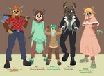 :3 anthro anthrofied axe blue_eyes boots bottomwear brown_body brown_eyes brown_fur clothing denim denim_bottomwear denim_clothing dress ear_piercing eyewear feet female footwear fur furgonomics furry-specific_jewelry glasses gloves gold_(metal) gold_jewelry green_body green_eyes group handwear horn humanoid_feet imperial_unit jacket jeans jewelry larger_female looking_at_viewer male measurements melee_weapon number pants piercing plantigrade purple_eyes ring sandals shirt shoes size_difference smaller_male smile stated_adult stated_age text topwear turquoise_hair unit weapon caroo friendship_is_magic hasbro my_little_pony fan_character sandbar_(mlp) yana_(oc) yasmin_(oc) yona_yak_(mlp) yvette_(caroo) bovid bovine earth_pony equid equine horse mammal pony yak character_name english_text