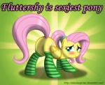 blush butt clothing cutie_mark feathered_wings feathers female feral hair legwear ponytail solo stockings text wings yellow_body yellow_feathers aleximusprime friendship_is_magic hasbro my_little_pony mythology fluttershy_(mlp) equid equine mammal mythological_creature mythological_equine pegasus hi_res url