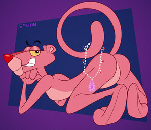abstract_background all_fours anthro butt eyebrows featureless_crotch floating_eyebrows fur half-closed_eyes hands_under_head jewelry male narrowed_eyes necklace null pink_body pink_fur presenting presenting_hindquarters raised_eyebrow raised_tail red_nose smug solo tail toony yellow_eyes gavanzude pink_panther_(series) pink_panther felid feline mammal panthera alternate_version_at_paywall digital_drawing_(artwork) digital_media_(artwork) hi_res signature
