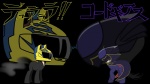 alternate_species ambiguous_gender armor black_hair cape clothing cutie_mark duo feral hair headgear helmet mask ponification quadruped simple_background skinsuit tail text tight_clothing transparent_background dewlshock code_geass durarara!! hasbro my_little_pony celty_sturluson lelouch_lamperouge zero_(code_geass) equid equine horse mammal pony 16:9 2012 alpha_channel crossover hi_res japanese_text widescreen