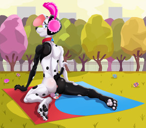 aged_up anthro anthrofied anus balls blush bodypaint butt collar easter_egg egg fake_ears fake_rabbit_ears feet fingers flaccid foreskin fur genitals grass holidays humanoid_genitalia humanoid_penis looking_back male nude outdoor_nudity painted_balls park partially_retracted_foreskin pawpads penis penis_backwards plant public public_nudity rear_view sitting solo spread_legs spreading tail toes tree dal101strefan 101_dalmatian_street 101_dalmatians disney easter deepak_(101_dalmatians) canid canine canis dalmatian domestic_dog mammal digital_media_(artwork) hi_res