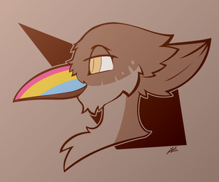 ambiguous_gender anthro beak chest_tuft lgbt_pride long_beak paint pansexual_pride_colors pride_colors side_view smile solo tuft conditional_dnp lodi_(artist) avian 6:5 hi_res portrait restricted_palette male_(lore)