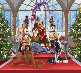 anthro arms_tied armwear ball_gag bdsm big_breasts black_body black_fur black_hair blonde_hair blue_ball_gag blue_eyes bondage boots bound breasts brown_body brown_fur brown_hair brown_nipples christmas_clothing christmas_decorations christmas_headwear christmas_tree clothing domino_mask elbow_gloves eyemask eyewear female female/female fluffy fluffy_tail footwear fur gag gagged genitals gloves green_ball_gag green_eyes grey_body grey_fur grey_hair group hair handwear hat headgear headwear holidays kissing kneeling legs_tied legwear leotard markings mask mistletoe multicolored_body multicolored_fur multicolored_hair nipples on_one_leg orange_ball_gag orange_body orange_fur orange_hair pink_nipples plant purple_body purple_fur red_armwear red_clothing red_elbow_gloves red_gloves red_hair red_handwear red_legwear red_leotard red_thigh_boots red_thigh_highs restraints rope rope_bondage santa_hat shoes small_breasts spots spotted_body spotted_fur spreader_bar standing suspension suspension_bondage tail thigh_boots thigh_highs tree two_tone_body two_tone_fur two_tone_hair vulva wearing_mask white_body white_fur wide_hips yellow_body yellow_fur cinnameana christmas andrea_rayne freyja_(kelshin) lila_fly mako_serizawa nikki_nikita_kirov roxanne_del_rio shilo_(indybrony) vesara xiu-ying zuri_van_zyl canid canine canis cheetah domestic_cat domestic_dog felid feline felis fox german_shepherd herding_dog husky hyena lagomorph leporid mammal nordic_sled_dog pastoral_dog rabbit reptile scalie snake spitz spotted_hyena wolf 2025 hi_res story story_in_description