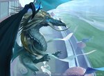 ambiguous_gender biped blue_body blue_eyes blue_gem crown feet feral flag gem green_body headgear landscape ribbons scales solo talons tiara toes tusks wall_(structure) wings even_amundsen hasbro magic:_the_gathering mythology wizards_of_the_coast arcades_sabboth dragon mythological_creature mythological_scalie scalie 2018 absurd_res hi_res official_art