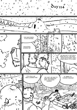 bed clothing dialogue furniture male muscular muscular_male piercing profanity snow text husky92 european_mythology greek_mythology mythology bovid bovine human humanoid mammal minotaur orc comic english_text hi_res monochrome multiple_scenes