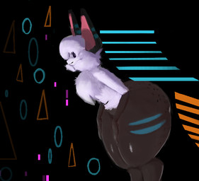 abstract_background animal_eyes anthro bangs big_butt big_ears black_eyes black_sclera butt dark_body dark_fur dark_skin digitigrade dot_eyes dot_nose eyelashes female fluffy fluffy_hair freckled_face freckled_legs freckled_thighs freckles fur glistening hair huge_butt looking_away mouth_closed nude plushie-like pointy_ears pouch_(anatomy) side side_view simple_eyes slightly_chubby small_arms smile solo stripes thick_thighs white_body white_fur wide_hips oddflowered american_opossum canid canine fox hybrid mammal marsupial cool_colors digital_media_(artwork) digital_painting_(artwork) painting_(artwork)