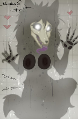 against_surface anthro areola arm_tuft barely_visible_genitalia barely_visible_vulva belly big_areola big_breasts big_nipples black_belly black_body black_breasts black_ears black_fur black_nails bone breast_tuft breasts breasts_on_glass butt butt_from_the_front canine_skull chest_tuft claw_marks claws colored_nails creepy creepy_face creepy_smile dialogue elbow_tuft eyelashes female fluffy fluffy_chest fluffy_tail front_view fur genitals glass glowing glowing_eyes hair heart_symbol hip_tuft innie_vulva long_tongue looking_at_viewer messy messy_hair nails nipples no_sclera nude nude_anthro nude_female on_glass presenting presenting_breasts presenting_vulva pressing pressing_against purple_tongue requesting scratches scratching seducing_viewer seductive sharp_teeth shoulder_tuft skull small_waist smile smiling_at_viewer solo stare steam tail talking_to_viewer teeth text thick_thighs tile tongue tuft vulva water water_drop white_eyes wide_hips conditional_dnp marbleous scp_foundation scp-1471-a canid canine canis malo mammal monster skulldog_(species) hi_res