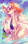 anthro big_breasts big_ears breasts cheek_tuft chest_tuft cleavage clothed clothing curvy_figure eyelashes eyewear facial_tuft female goggles huge_breasts inner_ear_fluff solo swimwear thick_thighs tuft voluptuous wide_hips gofa loyse canid canine fennec_fox fox mammal true_fox hi_res