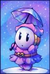 beady_eyes belt belt_buckle black_eyes buckle cosmic_background eyelashes female heart_belt holding_object holding_umbrella looking_at_viewer mask not_furry pink_body solo star umbrella cavea mario_bros nintendo shyguy cel_shading full-length_portrait portrait shaded