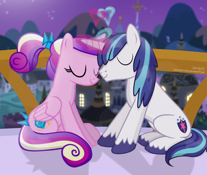 accessory alternate_hairstyle balcony blue_hair blurred_background bow_(feature) bow_accessory bow_ribbon castle color_coded color_coded_hearts cutie_mark duo eyelashes eyes_closed feathered_wings feathers female feral feral_on_feral furgonomics hair hair_accessory hair_bow hair_ribbon heart_symbol holidays hooves horn love magic male male/female mountain multicolored_hair night nude outside ponytail railing ribbons romantic romantic_ambiance romantic_couple shadow sitting sky smile sparkles star starry_sky tail tail_accessory tail_bow tail_ribbon text two_tone_hair wings shutterflyeqd friendship_is_magic hasbro my_little_pony mythology valentine's_day princess_cadance_(mlp) shining_armor_(mlp) equid equine mammal mythological_creature mythological_equine unicorn winged_unicorn 2018 hi_res signature url
