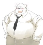 anthro blush bottomwear clothing eyes_closed eyewear glasses kemono male necktie overweight overweight_anthro overweight_male pants shirt simple_background solo topwear white_background ibuki_haruno canid canine canis domestic_dog mammal 2012