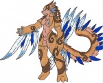 armband blue_body blue_eyes blue_skin braided_hair breasts feathers female hair nipples solo tail tattoo illuminatii mythology avian bird dragon felid hybrid mammal mythological_creature mythological_scalie scalie digital_media_(artwork)