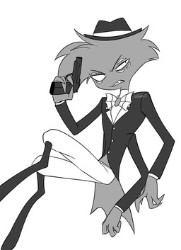 anthro clothed clothing gun handgun hat headgear headwear male multi_eye ranged_weapon revolver sharp_teeth simple_background solo teeth weapon white_background enaic31 hazbin_hotel hellaverse arackniss_(hazbin_hotel) arachnid arthropod demon spider absurd_res hi_res