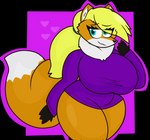 4_fingers anthro big_breasts blonde_hair blue_eyes breasts cheek_tuft clothing facial_tuft female fingers fluffy fluffy_tail hair heart_symbol neck_tuft ponytail purple_clothing simple_background solo sweater tail thick_thighs topwear tuft raccoonuki tammy_(raccoonuki) canid canine fox mammal red_fox true_fox absurd_res alpha_channel hi_res sketch