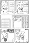 ambiguous_gender anthro bed bedding blanket blush blush_lines book bottomwear carpet closet clothing comic_panel door female fur furniture hair horn long_hair motion_lines pattern_clothing pillow plant poster shorts solo spots striped_clothing stripes tail text tired topwear tree tube_top yumuyumu mythology lei_(yumuyumu) bovid canid canine caprine dragon fox goat hybrid mammal mythological_creature mythological_scalie scalie 2:3 comic english_text hi_res monochrome