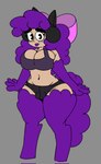 accessory anthro breasts bulge clothed clothing electronics fur gynomorph hair hair_accessory hair_ribbon headphones intersex looking_at_viewer panty_bulge purple_body purple_fur purple_hair ribbons solo tail pancookie penny_(pancookie) humanoid mammal satyr hi_res