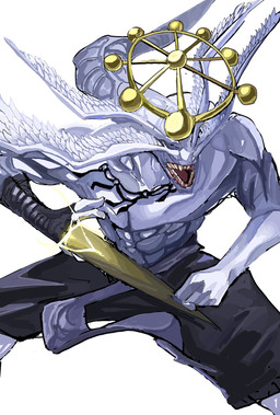 biped clothed clothing feathered_wings feathers fingers head_wings humanoid_hands male open_mouth solo topless topless_humanoid topless_male unusual_wing_placement white_body white_feathers wings gigan1024896 asian_mythology east_asian_mythology japanese_mythology jujutsu_kaisen mythology mahoraga humanoid shikigami yokai hi_res