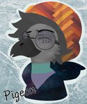 ambiguous_gender anthro beak beanie cheek_tuft clothed clothing detailed_feathers eyewear facial_tuft feather_tuft feathers freckles glasses hair hat head_tuft headgear headwear hoodie looking_at_viewer multicolored_body multicolored_feathers open_mouth shy simple_background solo text textured textured_background textured_clothing textures topwear tuft izyaboicallume milton avian bird columbid pigeon 2020 5:6 absurd_res detailed digital_media_(artwork) english_text headshot_portrait hi_res portrait shaded