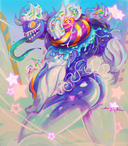butt candy dessert food frosting long_tongue male muscular muscular_male sharp_teeth solo spiral spiral_eyes teeth tongue enigmasystem marvel marvel_rivals gummy_surprise_venom_(marvel_rivals) venom_(marvel) monster symbiote