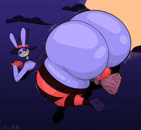 anthro big_butt black_eyes broom butt cape cleaning_tool clothing corset gloves half-closed_eyes handwear hat headgear headwear holidays huge_butt huge_hips huge_thighs hyper hyper_butt hyper_hips hyper_thighs legwear lingerie looking_at_viewer looking_back male narrowed_eyes solo thick_thighs thigh_highs thong topwear underwear wide_hips witch_hat yellow_sclera stemingbunbun glitch_productions halloween the_amazing_digital_circus jax_(tadc) lagomorph leporid mammal rabbit 2025 absurd_res hi_res