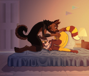 69_position animal_genitalia animal_penis anthro anus bedroom bodily_fluids canine_genitalia canine_penis cunnilingus duo fellatio female genital_fluids genitals inaccurate_knotting male oral penile penis saliva sex vaginal vulva sergefoxpaws badger canid canine canis domestic_dog german_shepherd herding_dog mammal mustelid musteline pastoral_dog absurd_res hi_res