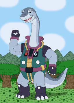 anthro blue_sky clothed clothing male nature plant sky solo standing tall_male tree mcsaurus dinosaucers bronto_thunder brontosaurus dinosaur diplodocid diplodocoid prehistoric_species reptile saurischian sauropod sauropodomorph scalie 2013 hi_res