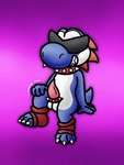 anthro balls collar genitals male nude penis simple_background sitting smile solo spiked_collar spikes crmlcd krmkng mario_bros nintendo super_mario_rpg_legend_of_the_seven_stars boshi blue_yoshi scalie yoshi 3:4 digital_media_(artwork) hi_res