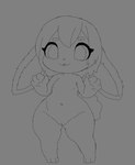 anthro big_ears female fluffy_ears genitals innie_pussy pussy solo thick_thighs wide_hipped_female wide_hips young young_anthro young_female zhephyreart lagomorph leporid mammal rabbit hi_res monochrome