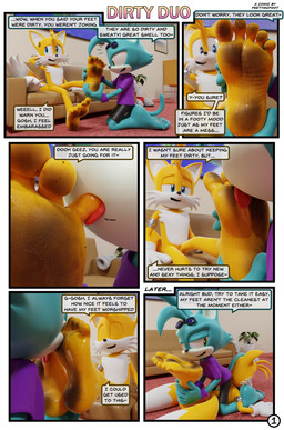 anthro bodily_fluids cleaning_feet dialogue dirty dirty_feet duo feet foot_fetish foot_focus foot_in_mouth foot_lick foot_play foot_suck licking male male/male male_anthro speech_bubble sucking sweat sweaty_feet text toe_in_mouth toe_suck toes tongue feetymcfoot sega sonic_the_hedgehog_(series) leo_(feetymcfoot) miles_prower canid canine domestic_cat felid feline felis fox mammal 3d_(artwork) absurd_res comic digital_media_(artwork) english_text hi_res