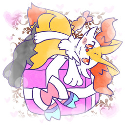 :3 ambiguous_anthro ambiguous_gender anthro arm_out biped blush blush_stickers bow_ribbon box closed_smile container digitigrade dipstick_tail featureless_crotch food gift_box heart_eyes heart_symbol holidays looking_at_viewer lying markings mouth_closed object_in_tail on_back on_box shrimp_(food) simple_background smile snout solo tail tail_markings annyui0611 nintendo pokemon valentine's_day braixen canid generation_6_pokemon mammal pokemon_(species) 1:1 2024 digital_drawing_(artwork) digital_media_(artwork) full-length_portrait hi_res japanese_description portrait translated_description