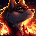 anthro female fire mask solo vigilante ruolina legend_of_ahya murana_wolford_(darkflame-wolf) canid canine canis mammal wolf bust_portrait hi_res portrait