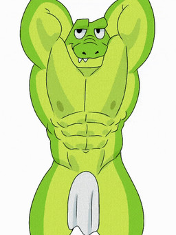 anthro bulge green_body male muscular solo suggestive towel slsinlogo crocodile crocodilian reptile scalie animated