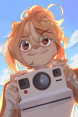 anthro blue_sky cloud hair long_hair male picture_frame polaroid polaroid_photo sky skyscape solo kandkaru domestic_ferret mammal mustelid musteline true_musteline weasel 2:3 absurd_res digital_media_(artwork) hi_res