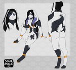 animal_genitalia anthro balls black_body black_fur black_hair claws ear_piercing ear_ring fluffy fluffy_tail fur genitals hair long_hair male markings penis penis_tip piercing purple_sclera ring_piercing sheath solo spots spotted_markings tail white_body white_eyes white_fur bittervow astarus estine lagomorph leporid mammal rabbit