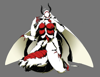 4_breasts antennae_(anatomy) arthropod_abdomen arthropod_abdomen_genitalia arthropod_abdomen_vulva black_eyes breasts claws clitoris female fur genitals grey_background insect_wings multi_breast multi_limb nipples non-mammal_breasts non-mammal_nipples red_body red_nipples red_skin simple_background solo vulva white_body white_fur wings unknown_artist arthropod insect lepidopteran moth