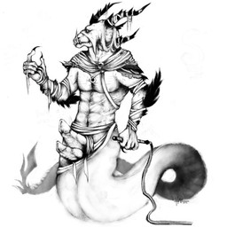 2_penises anthro erection genitals horn male multi_genitalia multi_penis nude penis solo weapon whip year unknown_artist guild_wars krait_(guild_wars) 1:1 2013 greyscale monochrome signature