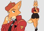 anthro biped clothed clothing cosplay crossover_cosplay eyebrow_piercing facial_piercing female fully_clothed fur green_eyes looking_at_viewer orange_body orange_fur piercing red_clothing simple_background solo standing uniform toonarscontent dreamworks neon_genesis_evangelion the_bad_guys diane_foxington misato_katsuragi canid canine fox mammal absurd_res crossover digital_media_(artwork) hi_res