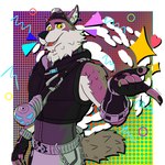 anthro brown_body brown_fur clothing fur gear geometric_background geometric_shapes gloves handwear looking_at_viewer male muscular muscular_male nails pattern_background simple_background smile snapping_fingers solo suit symbol tail teeth worker yellow_eyes unknown_artist epic_games fortnite wendell_(fortnite) canid canine canis mammal wolf 1:1 hi_res