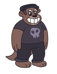 anthro clothing hat headgear headwear male skull_eyes skull_pupils skull_symbol smile solo style_emulation soupspicyy cartoon_network echo_(game) echo_(series) echo_project steven_universe sydney_bronson mammal mustelid otter 2022 colored low_res