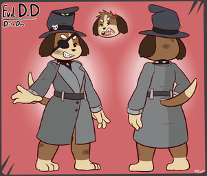 3_toes 4_fingers angry anthro barefoot black_clothing black_eye_patch black_eyes black_eyewear black_hat black_headwear black_nose brown_body brown_fur clothing coat cross-popping_vein dipstick_tail dirt dirty eye_patch eyewear fangs feet fingers floppy_ears front_view fur gloves_(marking) grey_clothing grey_coat grey_hat grey_headwear grey_topwear grin half-closed_eyes hat headgear headwear leg_markings male markings narrowed_eyes open_mouth raised_hand rear_view sharp_teeth smile socks_(marking) solo tail tail_markings tan_body tan_fur teeth toes top_hat topwear trenchcoat felino pixile_studios super_animal_royale d.d._(blissman2020) fan_character canid canine canis domestic_dog mammal 2026 hi_res model_sheet