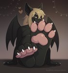 4_toes anthro back_wings big_ears claws fangs feet foot_fetish foot_focus grin hair heart_symbol long_hair looking_at_viewer male pawpads paws sitting sitting_back smile solo teeth toe_claws toes wings aliscik biobatz bat mammal animated hi_res short_playtime